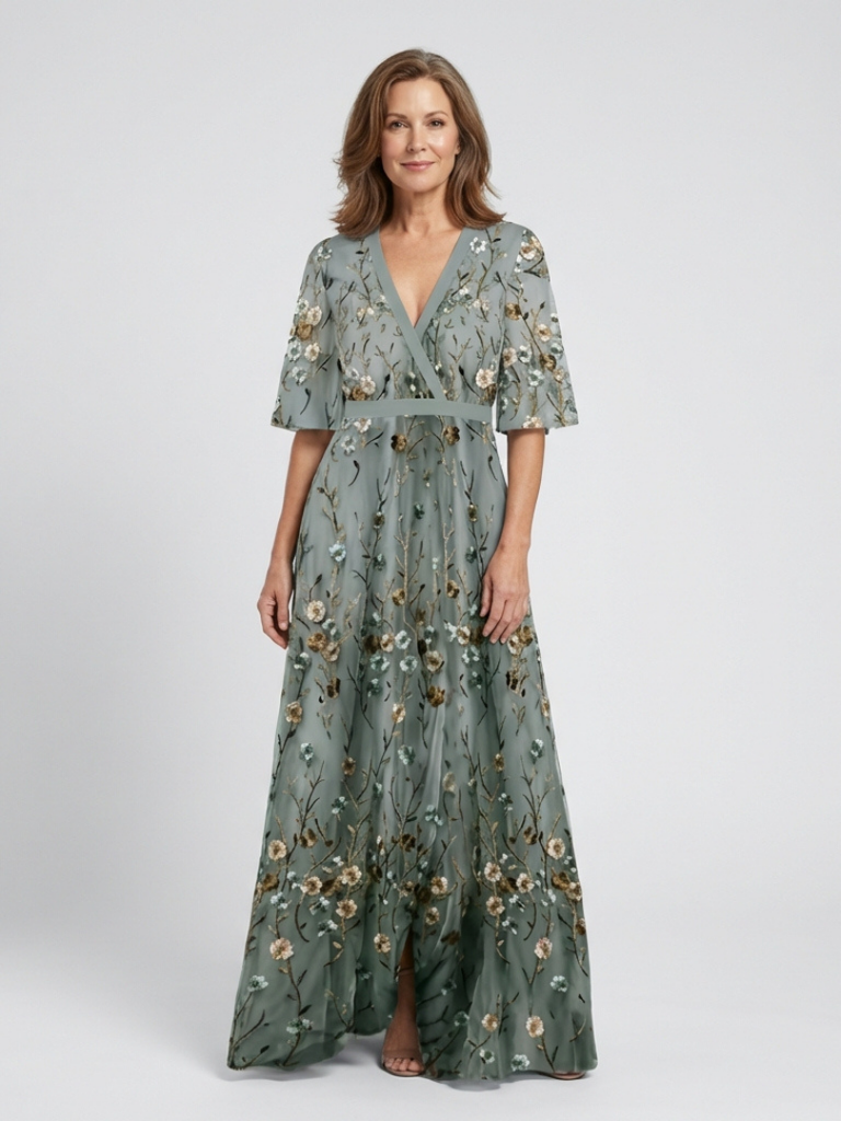Embroidered Maxi Dress for Wedding Guest