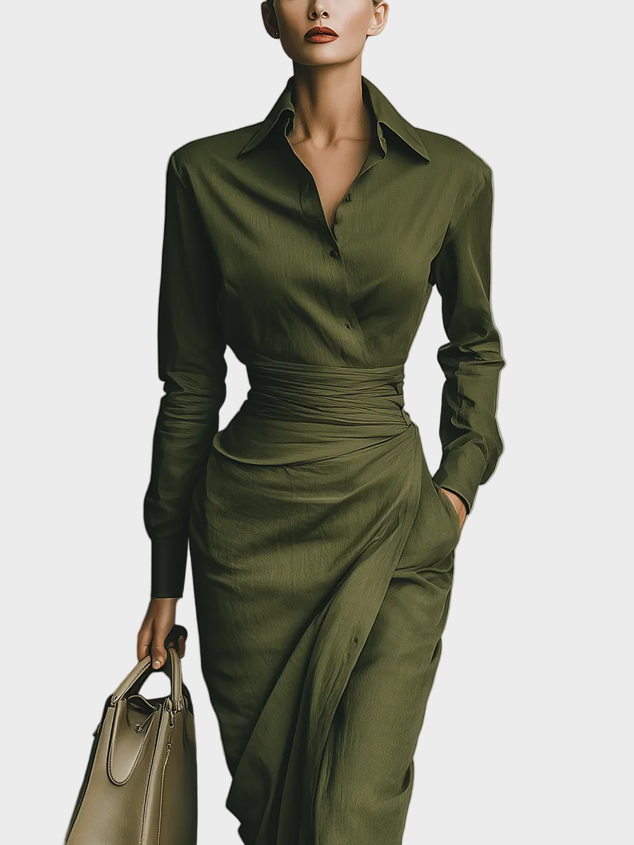Gabby | Women's Army Green Cotton Blended Maxi Dress