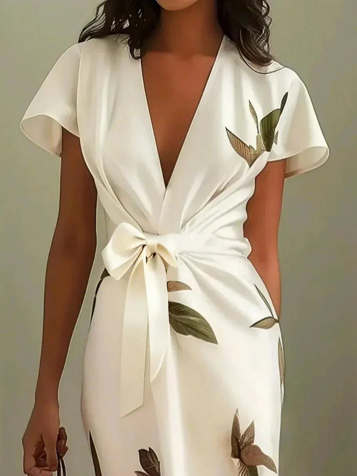 Wrap Dress for Women - Elegant Floral Print Midi Dress