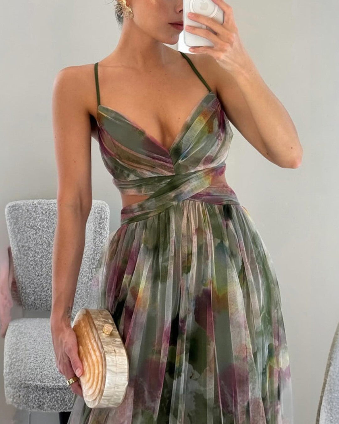 Floral Maxi Dress | Spaghetti Strap Watercolor Print