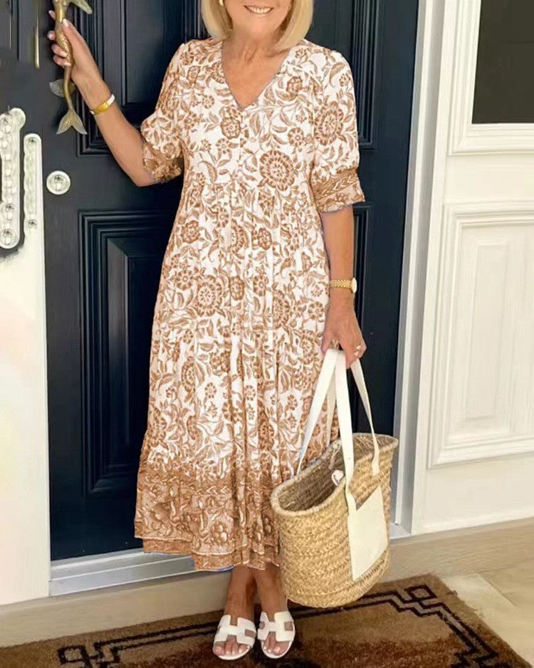 Floral Maxi Dress with V-Neck for Women