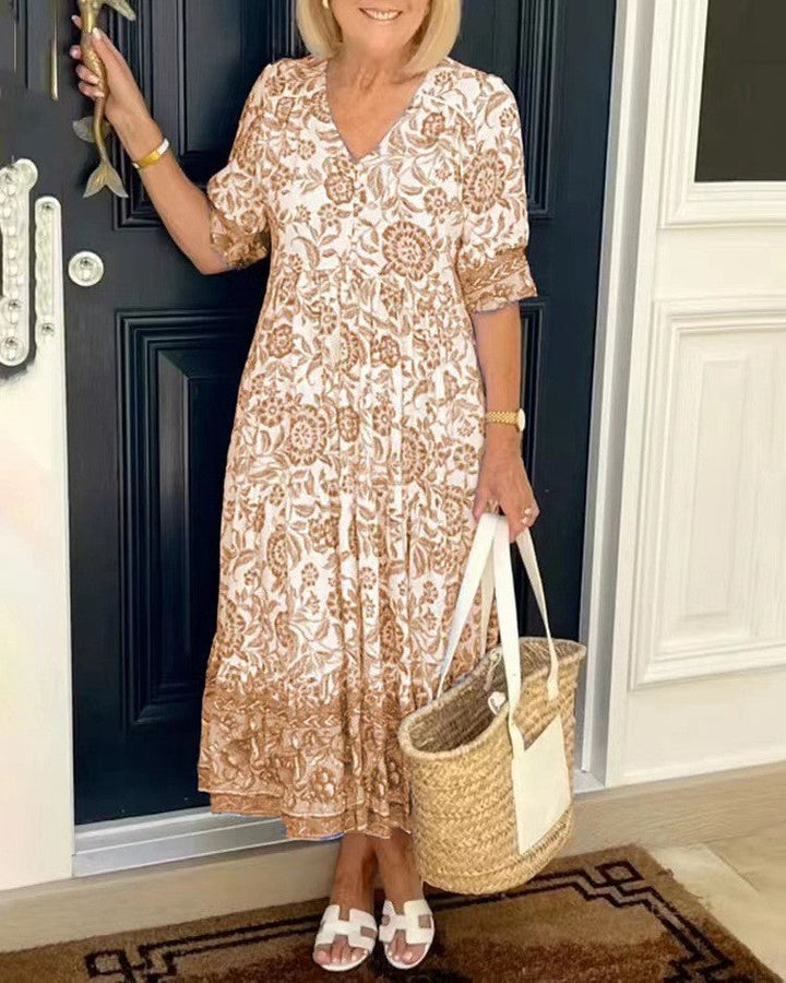 Floral Maxi Dress with V-Neck for Women