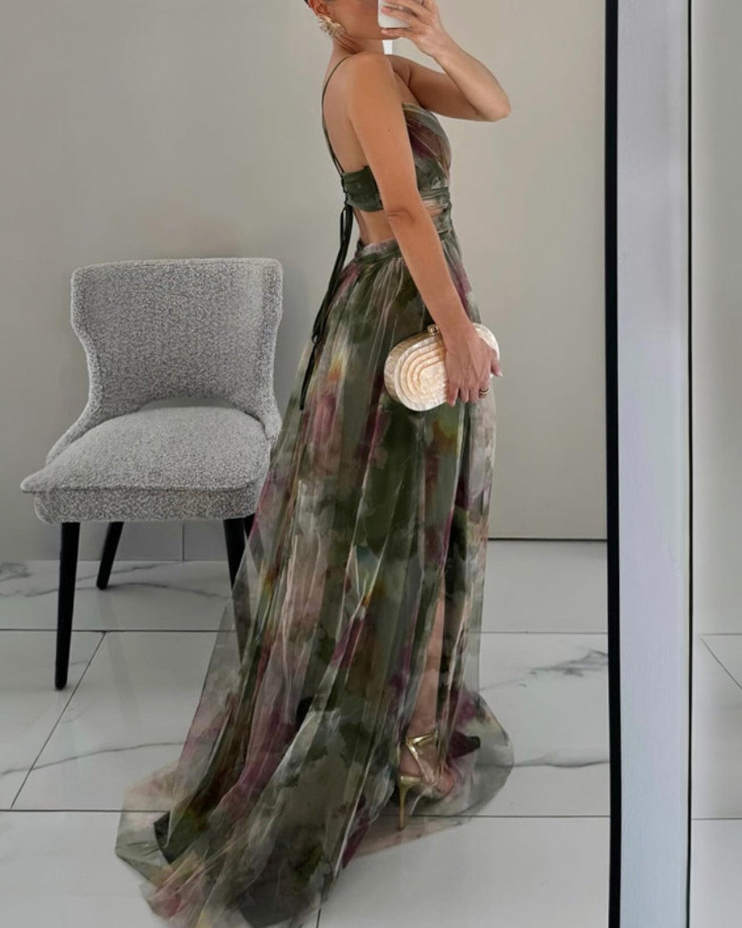 Floral Maxi Dress | Spaghetti Strap Watercolor Print