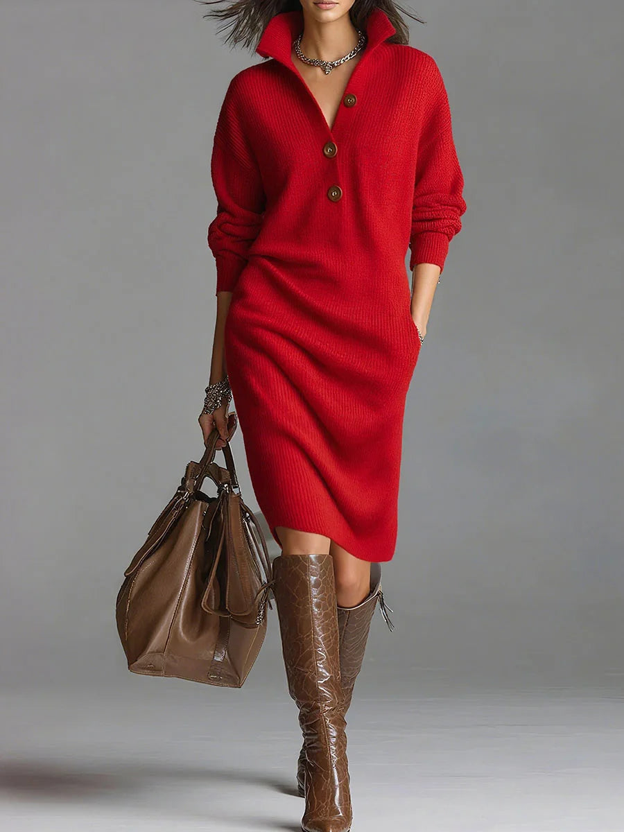 Ribbed Midi Dress - Fitted Elegant Dress for Women