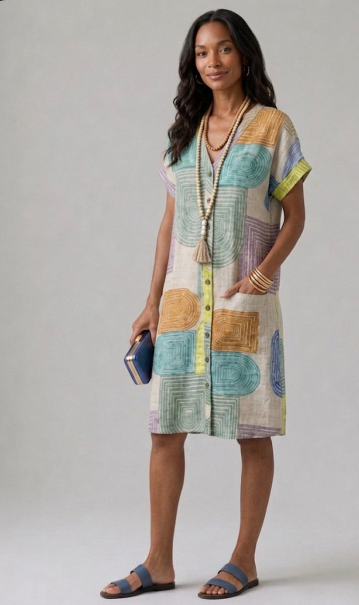 Fenella | V Neck Short Sleeve Knee Length Dress