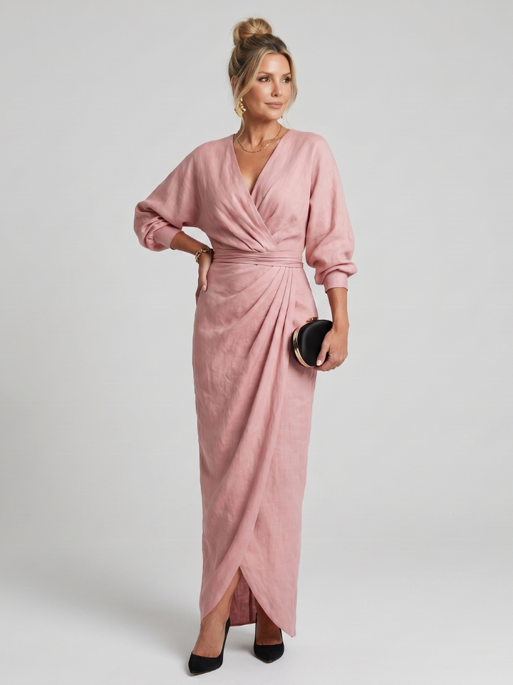 Fable | Long Sleeve Wrap Overlap Skirt Midi Dress