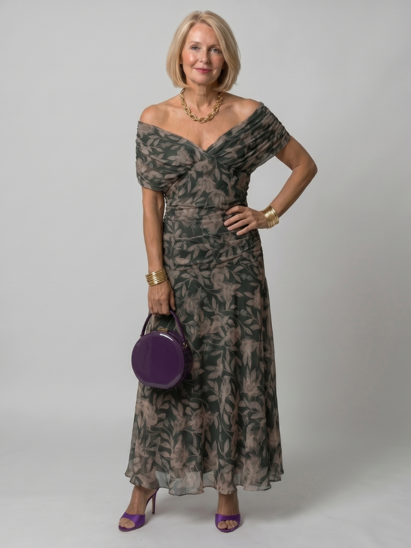 Violet & Grace™ | Off Shoulder Flow Midi Dress