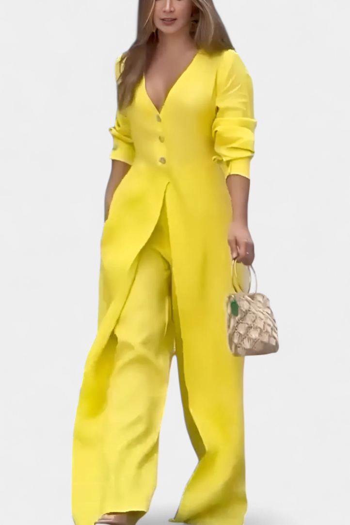 Whitney V-Neck Fluid Jumpsuit with Front Slit