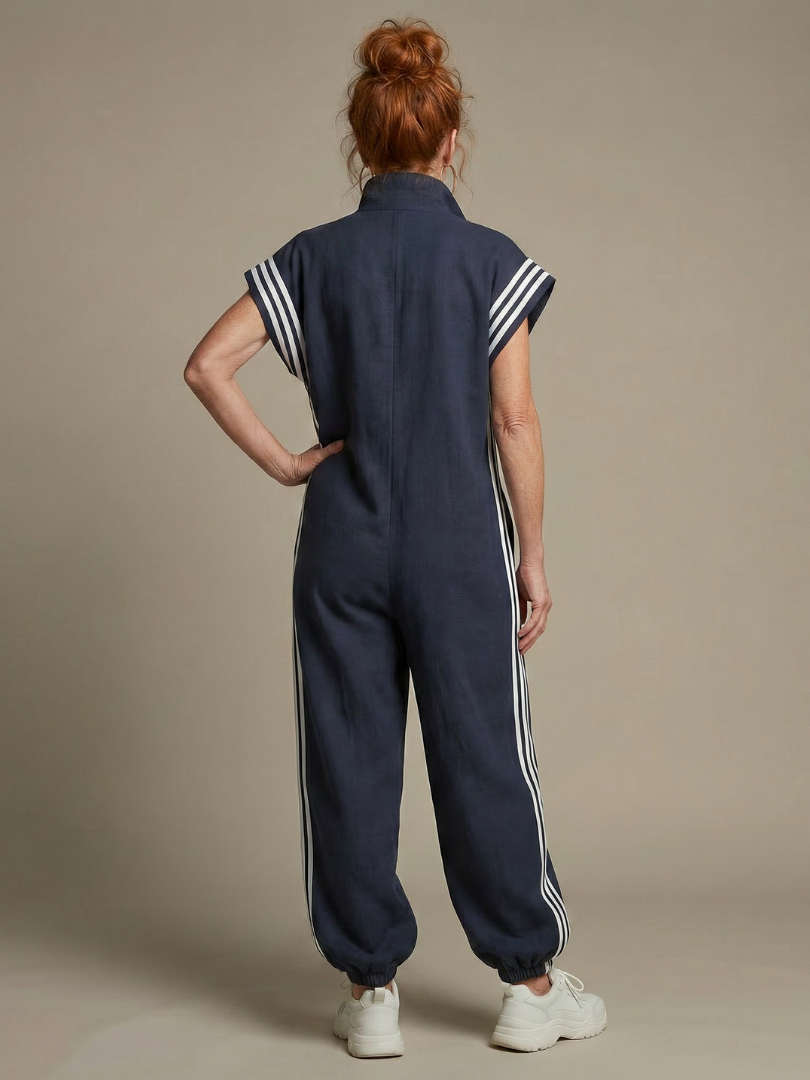 Lark | Zip Front Stripe Panel Jumpsuit