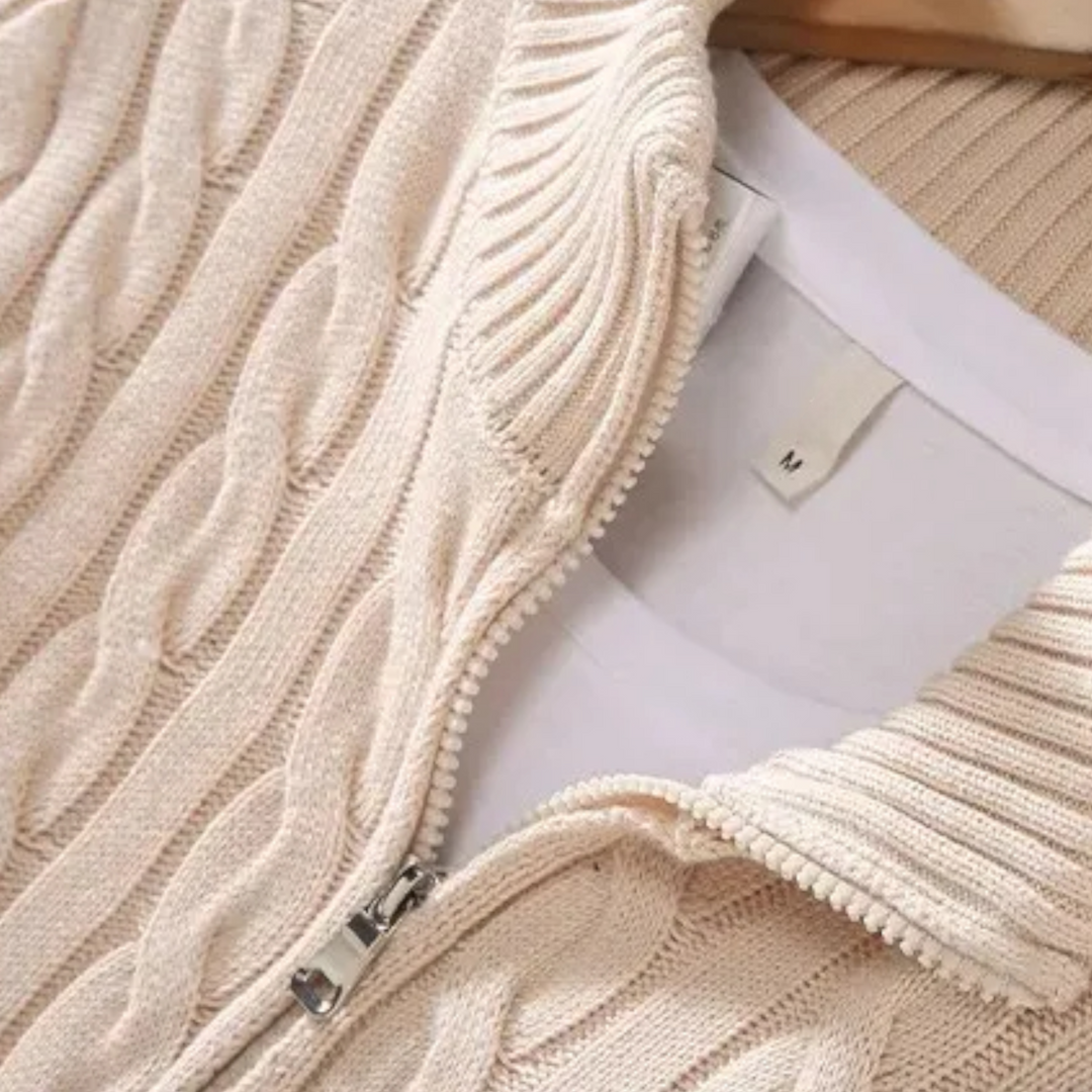 Roselains | Men’s Thick-Knit Turtleneck Zip Sweater