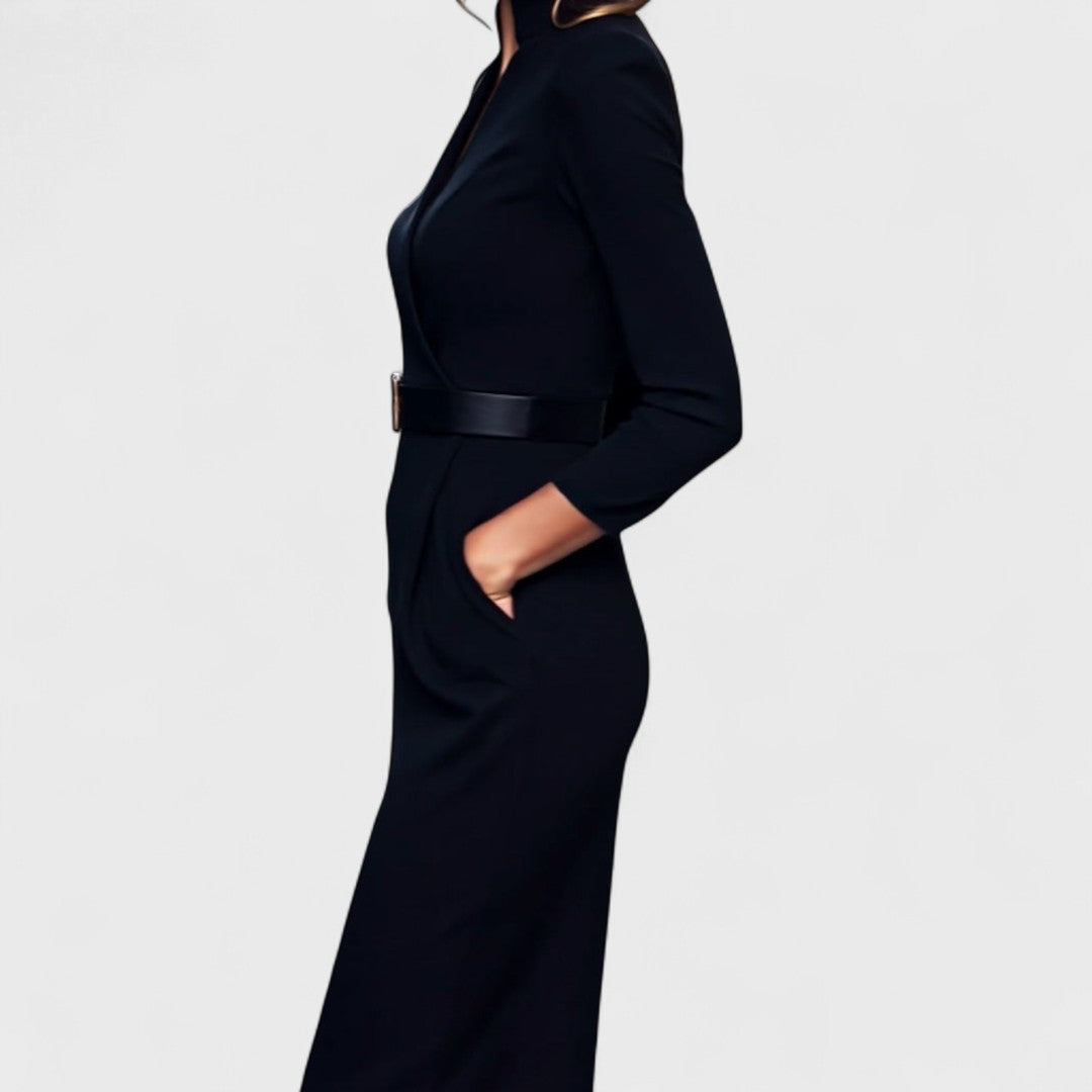 Lunori™ | Mandarin Luxe – Maxi dress with belt