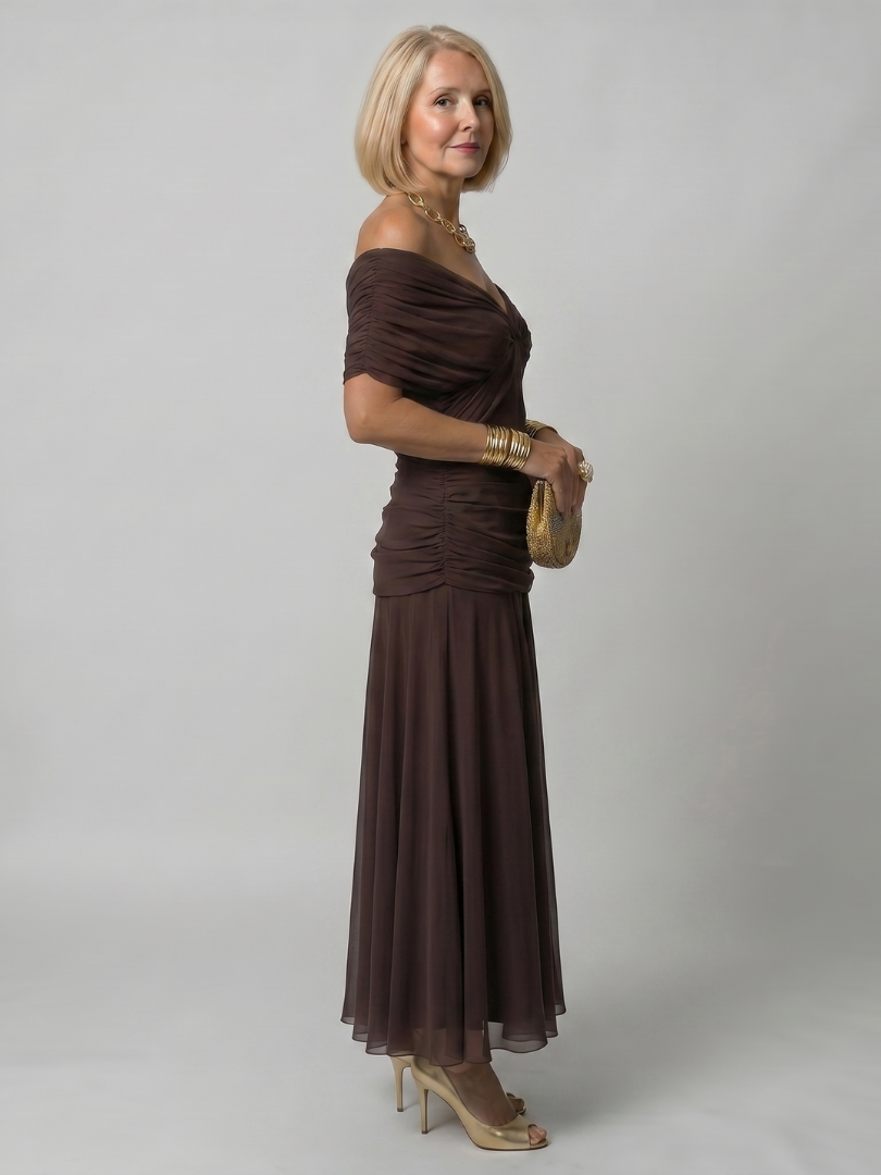 Violet & Grace™ | Off Shoulder Flow Midi Dress
