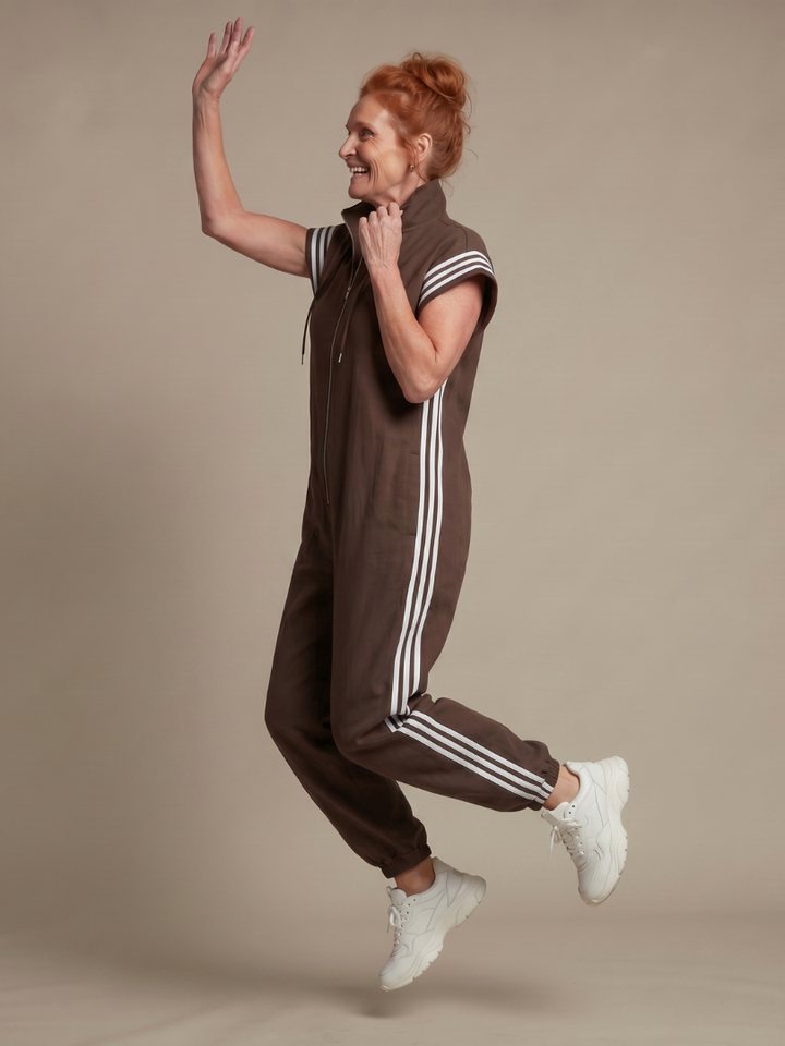 Lark | Zip Front Stripe Panel Jumpsuit