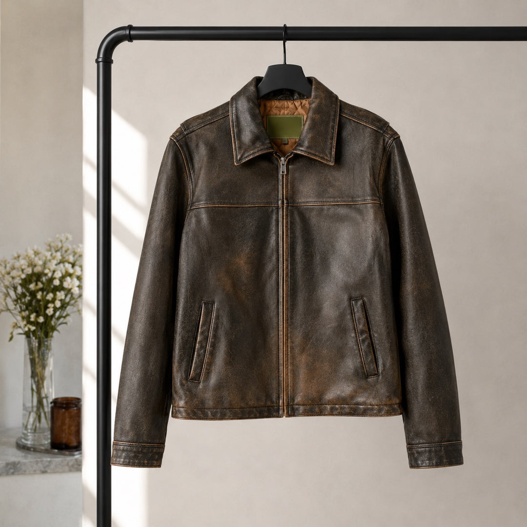 Distressed Brown Leather Jacket