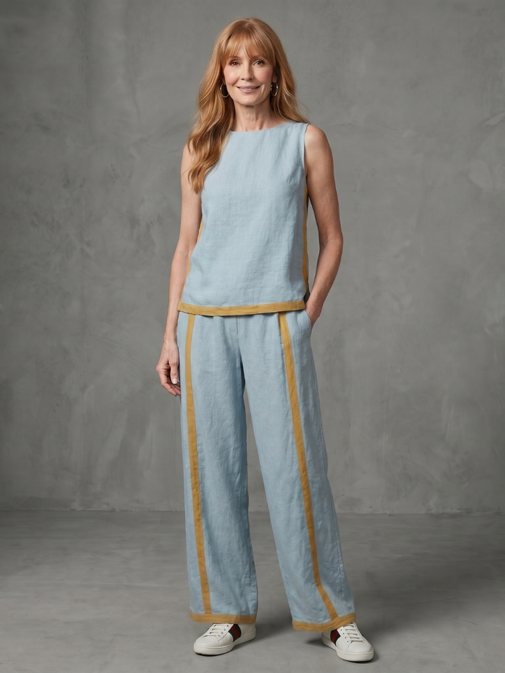 Inara | Sleeveless Top Wide Leg Contrast Pants Set