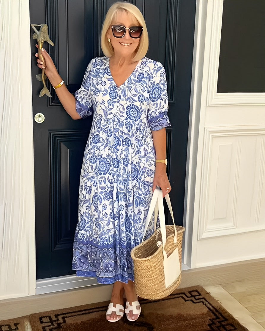 Floral Maxi Dress with V-Neck for Women