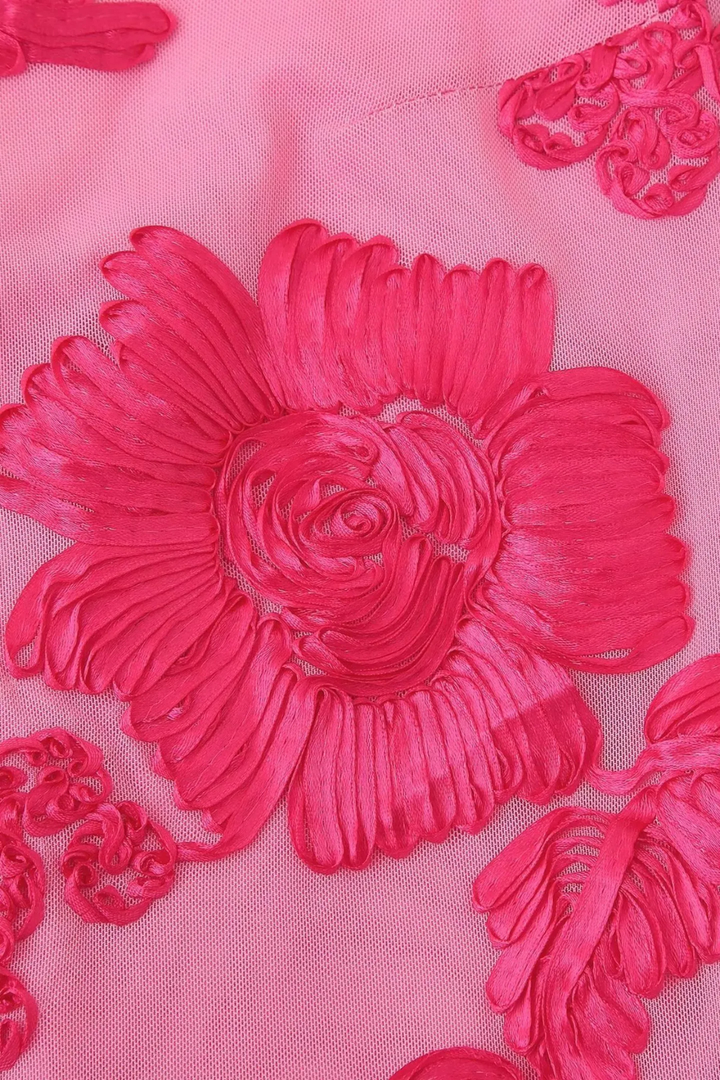 Pink Maxi Dress with Floral Embroidery for Women