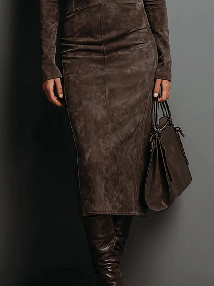 Lunori™ | Frosina Suede Midi Dress