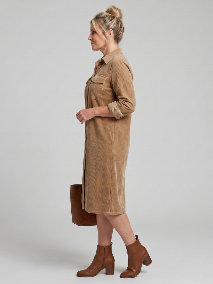 Pema | Long Sleeve Patch Pockets Midi Dress