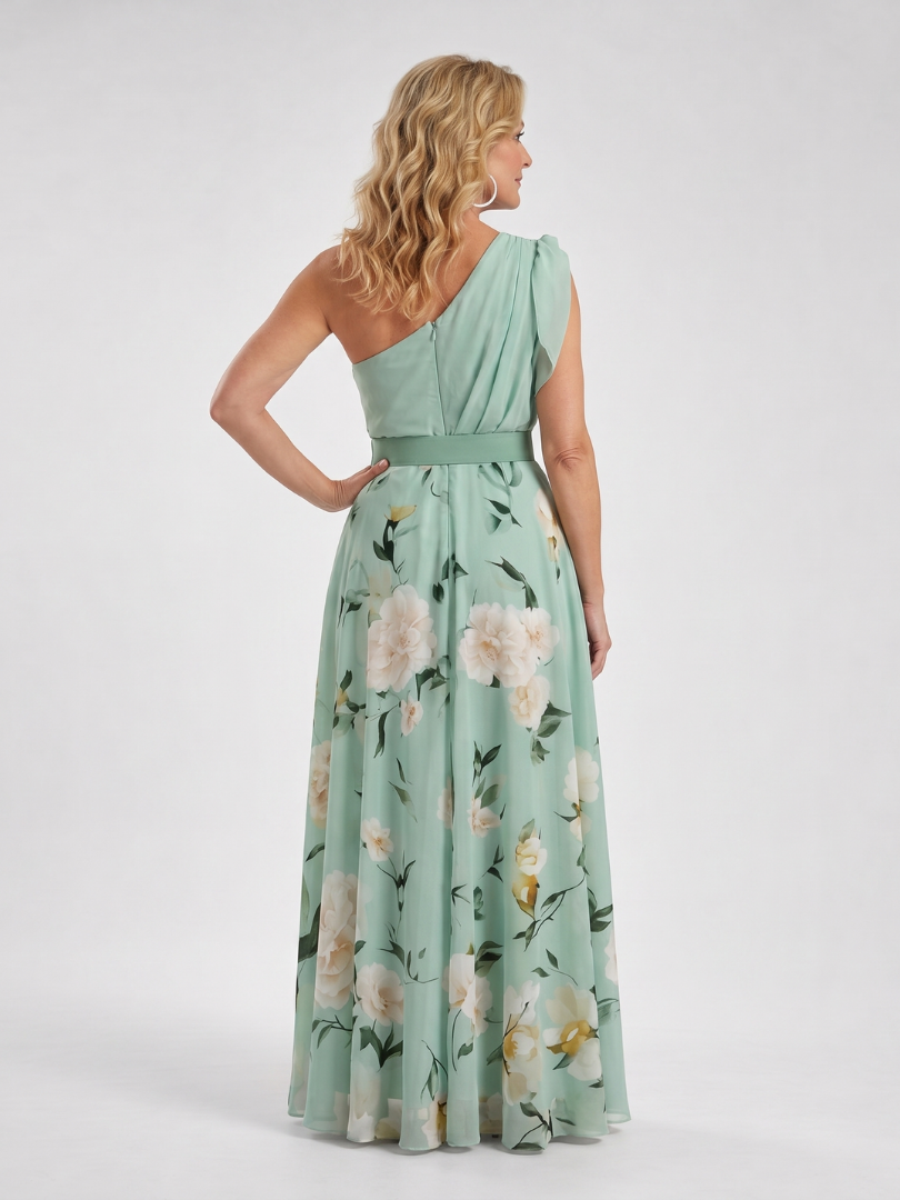 Manios | Floral Print One Shoulder Belted Maxi Dress