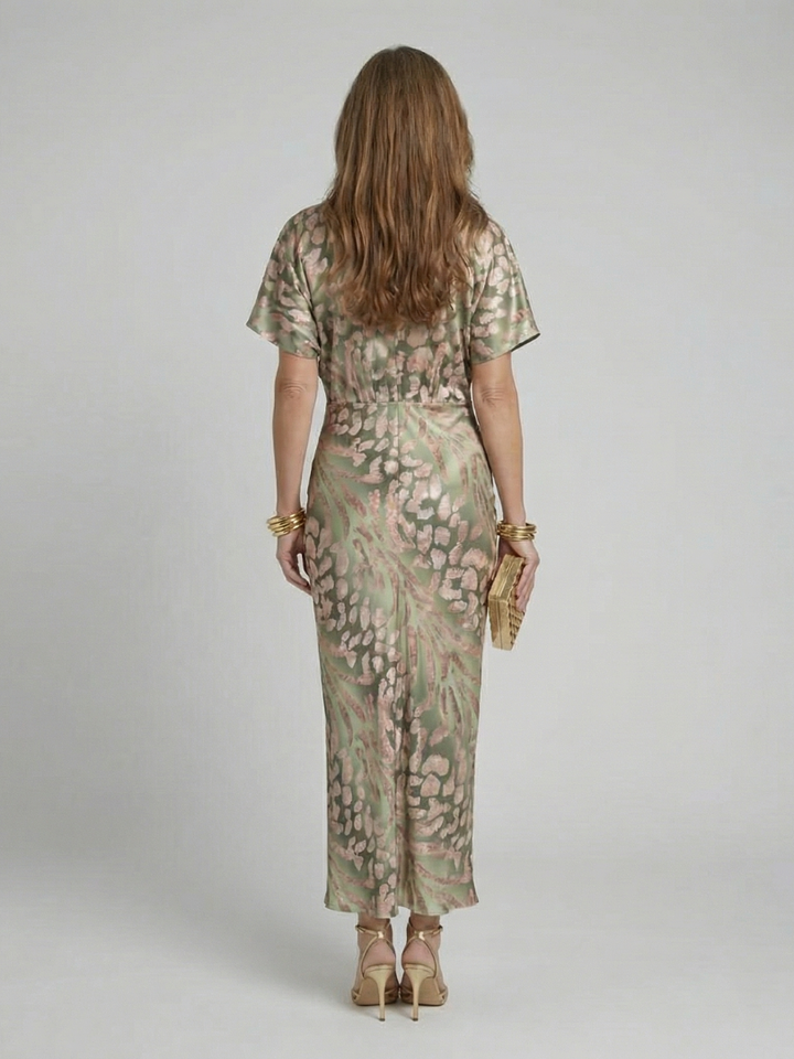 Violet & Grace™ | Abstract Print V Neck Twist Waist Midi Dress