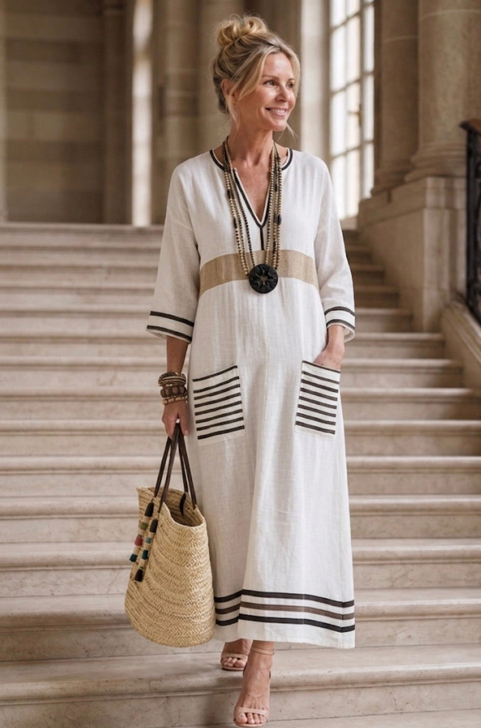 Noemi | V Neck Half Sleeve Pocket Maxi Dress