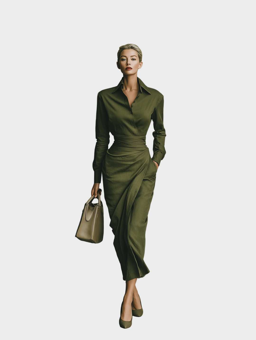 Gabby | Women's Army Green Cotton Blended Maxi Dress