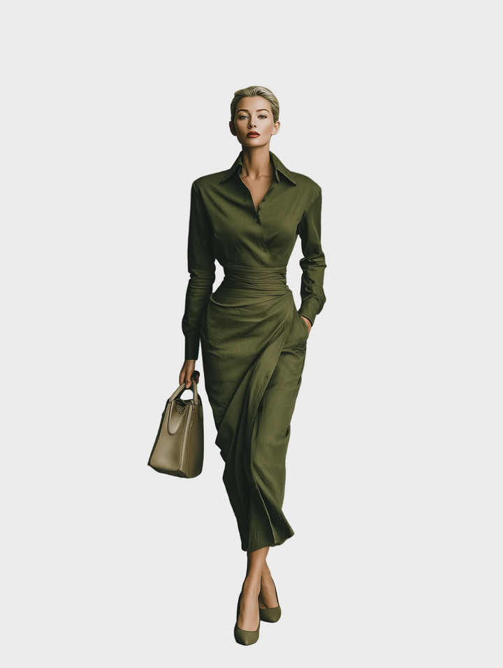 Gabby | Women's Army Green Cotton Blended Maxi Dress
