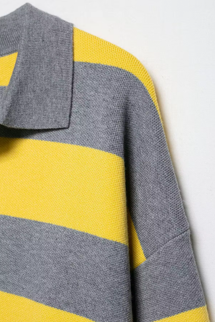 Alexa Stripe Polo Sweater - Yellow Bash