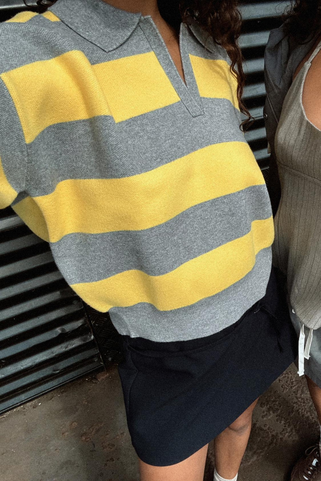 Alexa Stripe Polo Sweater - Yellow Bash