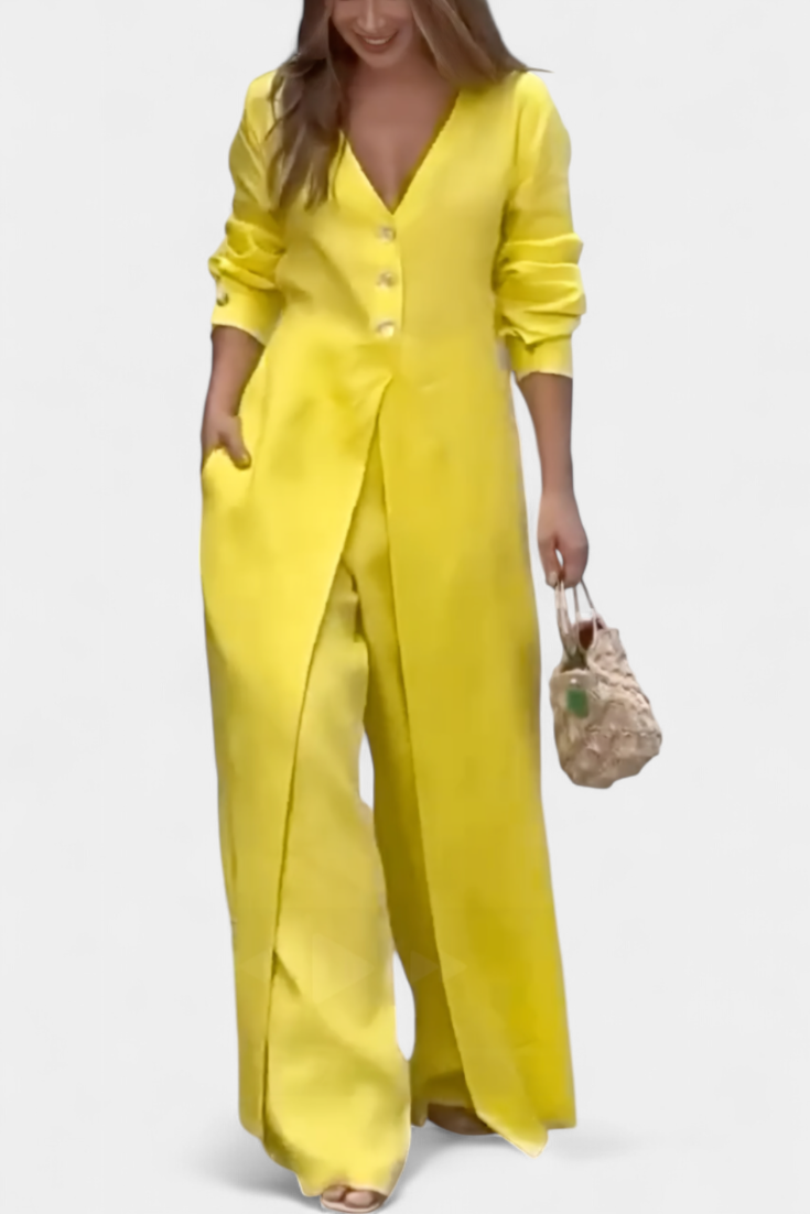 Whitney V-Neck Fluid Jumpsuit with Front Slit