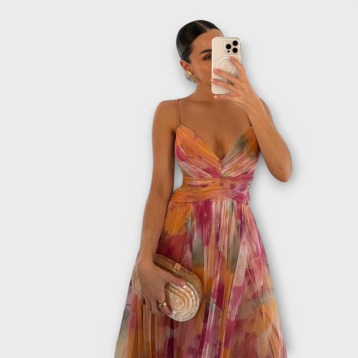 Annai Mesh Maxi Dress - Elegant and Figure-Hugging