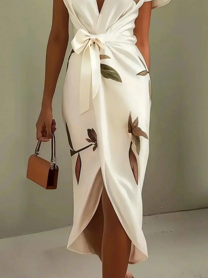 Wrap Dress for Women - Elegant Floral Print Midi Dress