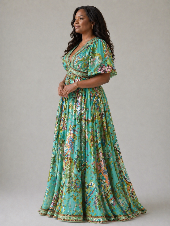 Violet & Grace™ | Airy maxi dress with puff sleeves and V-neck