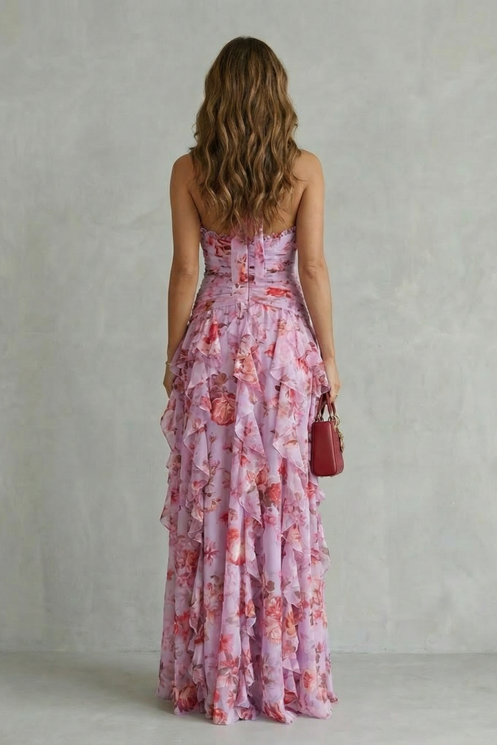 Halter Neck Maxi Dress with Floral Print for Women