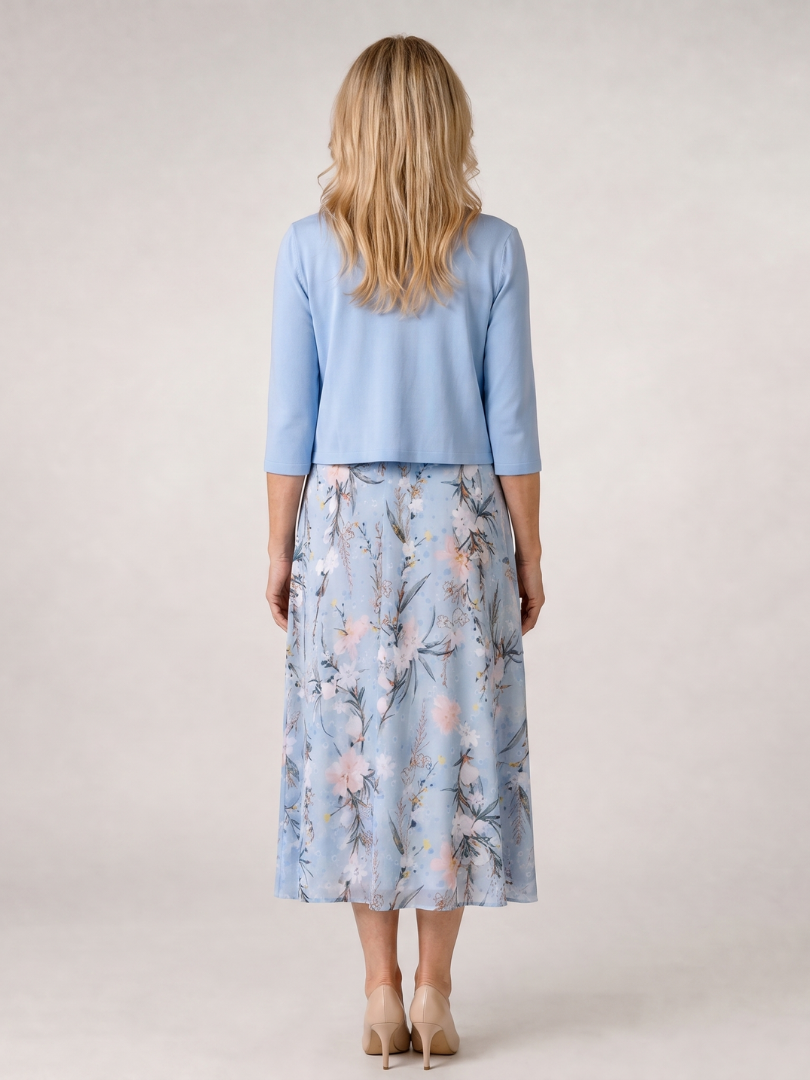 Celeste | Floral Print Sleeveless Cropped Jacket Midi Dress