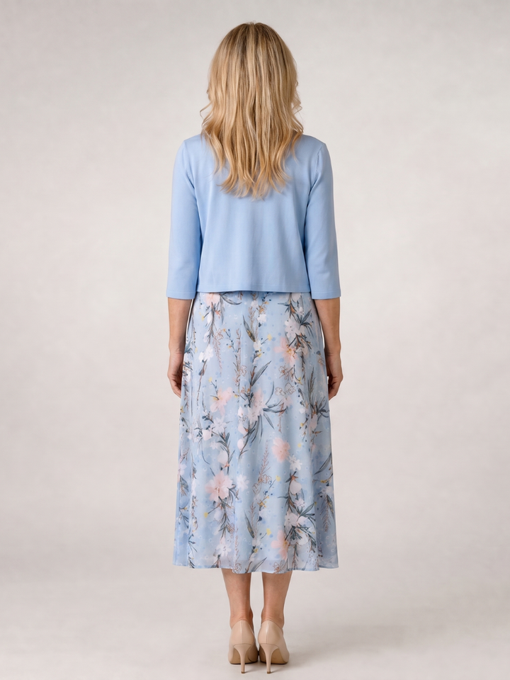 Celeste | Floral Print Sleeveless Cropped Jacket Midi Dress