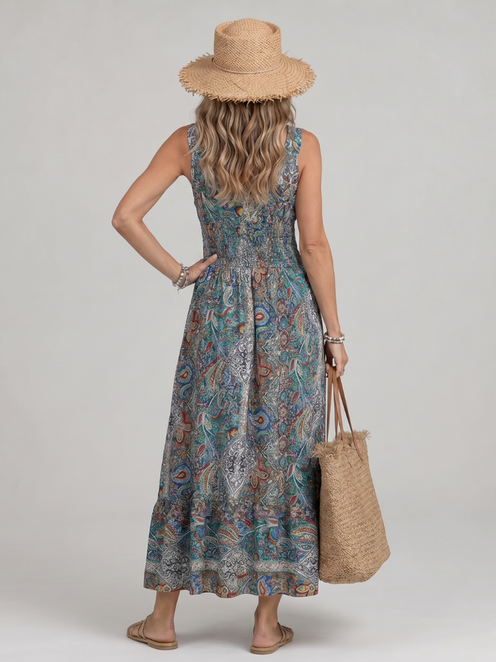 Marisela | Sleeveless Paisley Print Midi Dress