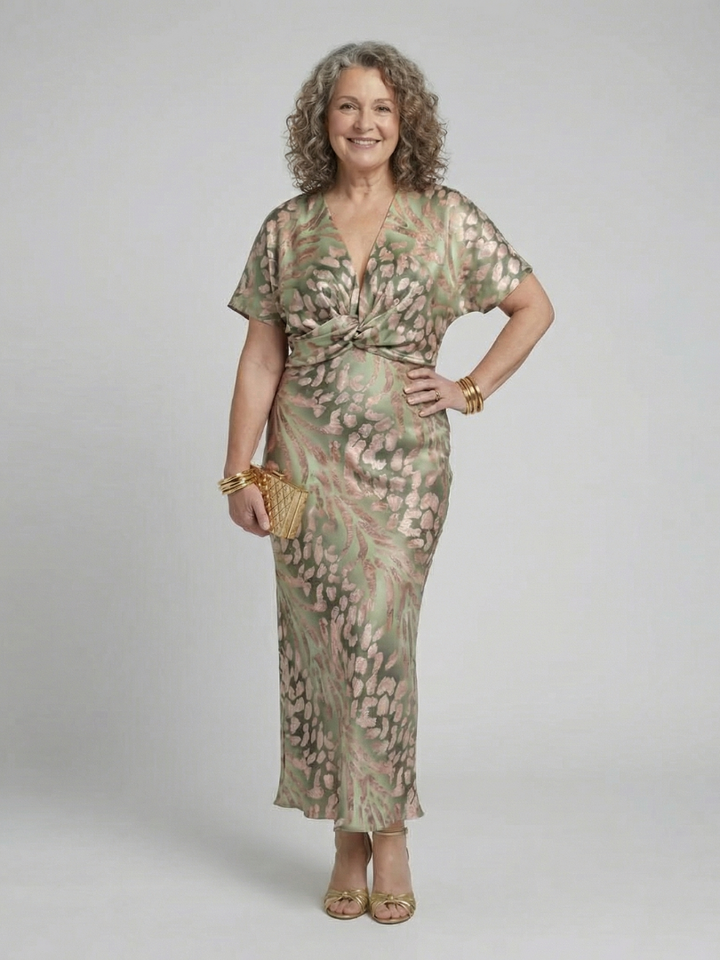 Violet & Grace™ | Abstract Print V Neck Twist Waist Midi Dress