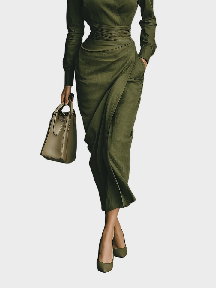 Gabby | Women's Army Green Cotton Blended Maxi Dress