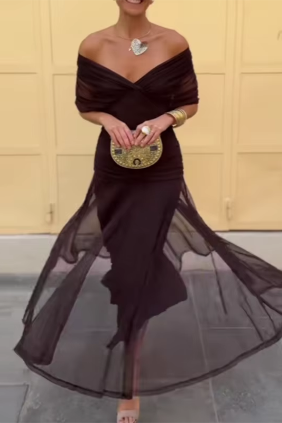Elegant V-Neck Maxi Dress with Pleated Waist for Women
