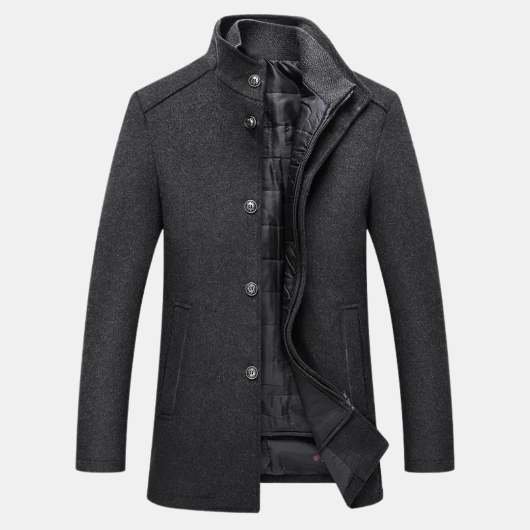 Hampus | Men's Wool Coat with Stand-Up Collar