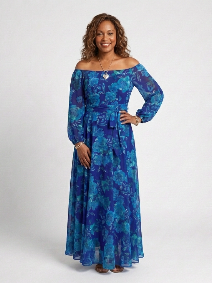 Violet & Grace™ | Off Shoulder Floral Maxi Dress