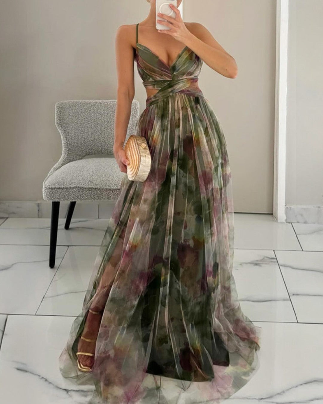 Floral Maxi Dress | Spaghetti Strap Watercolor Print