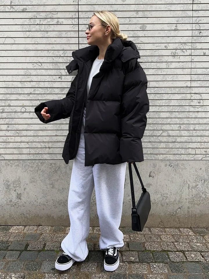 Women's Oversized High Collar Puffer Jacket with Quilted Design