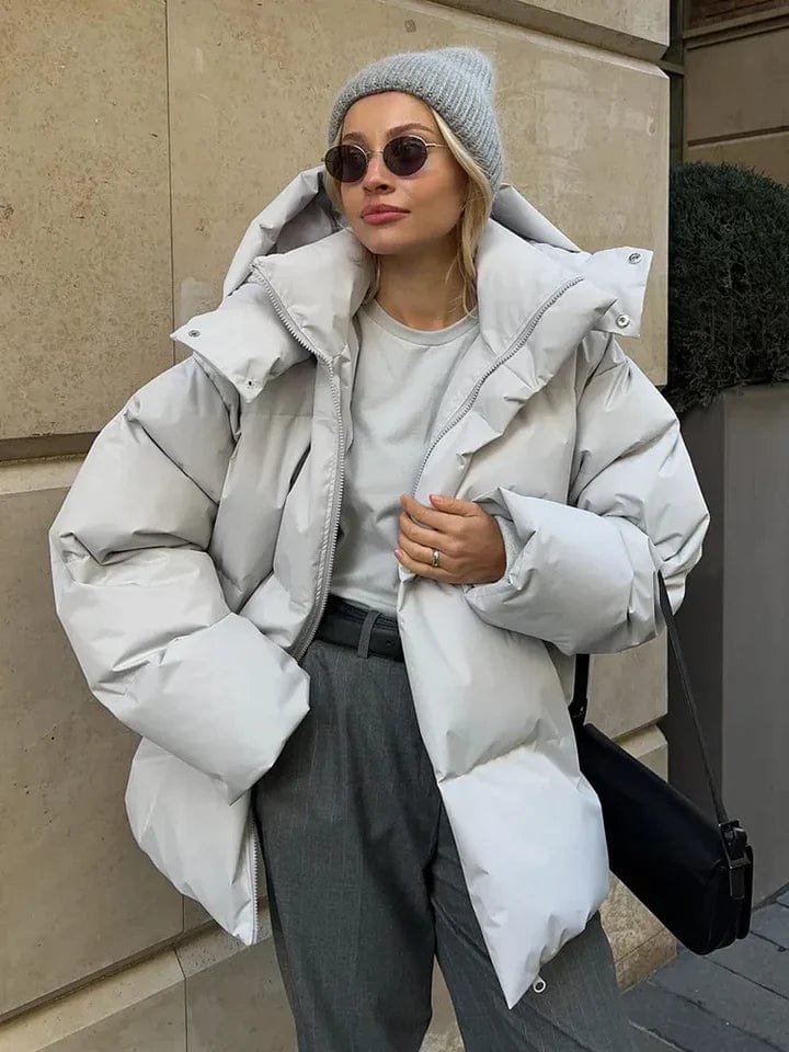 Women's Oversized High Collar Puffer Jacket with Quilted Design