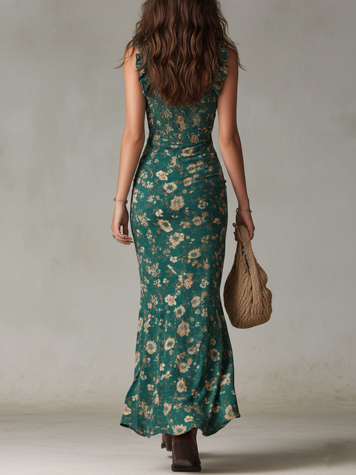 Maxi Dress with Puffed Sleeves and High Slit