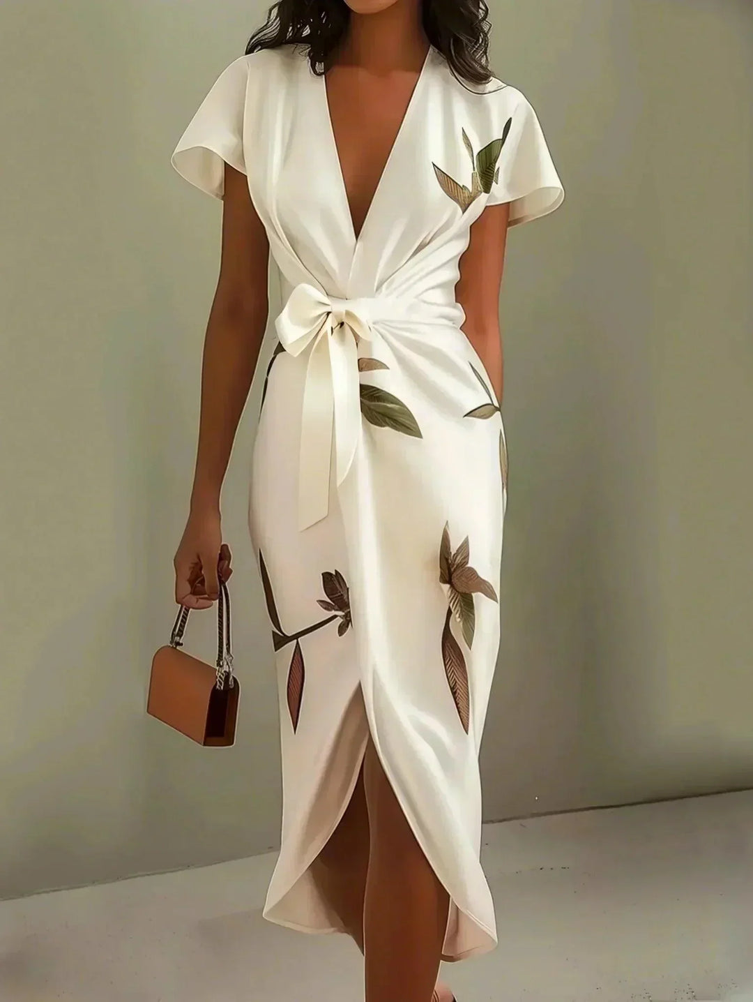 Wrap Dress for Women - Elegant Floral Print Midi Dress
