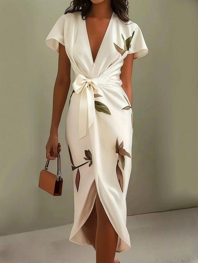Wrap Dress for Women - Elegant Floral Print Midi Dress