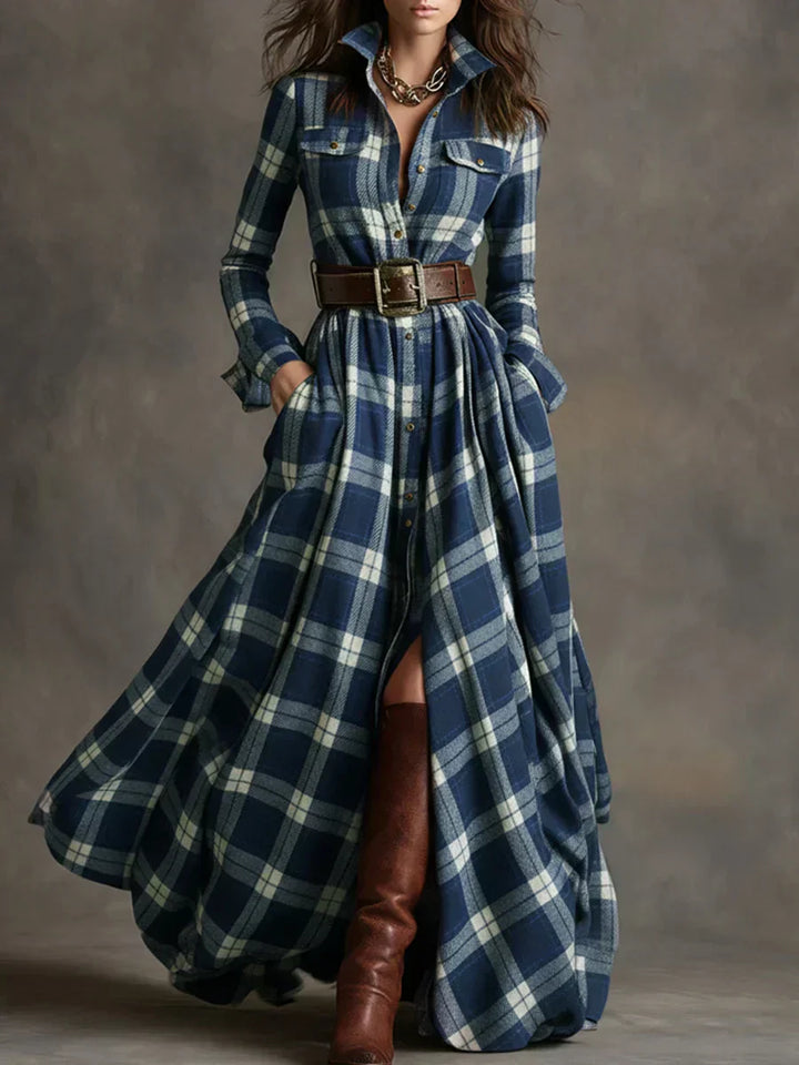 Sara | Retro Checkered Long Dress